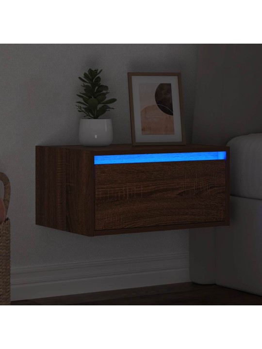 Nástěnný noční stolek s led osvětlením hnědý dub