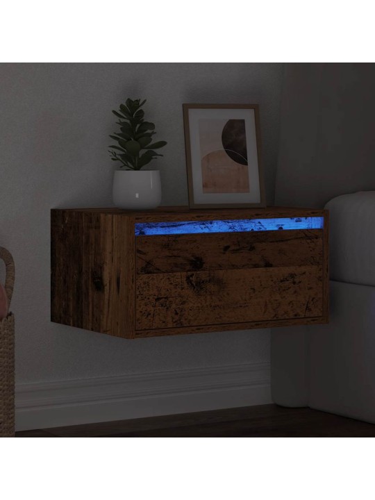 Nástěnný noční stolek s led osvětlením staré dřevo