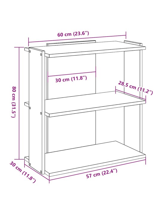 Knihovna se 3 policemi černá 60x30x80 cm kompozit