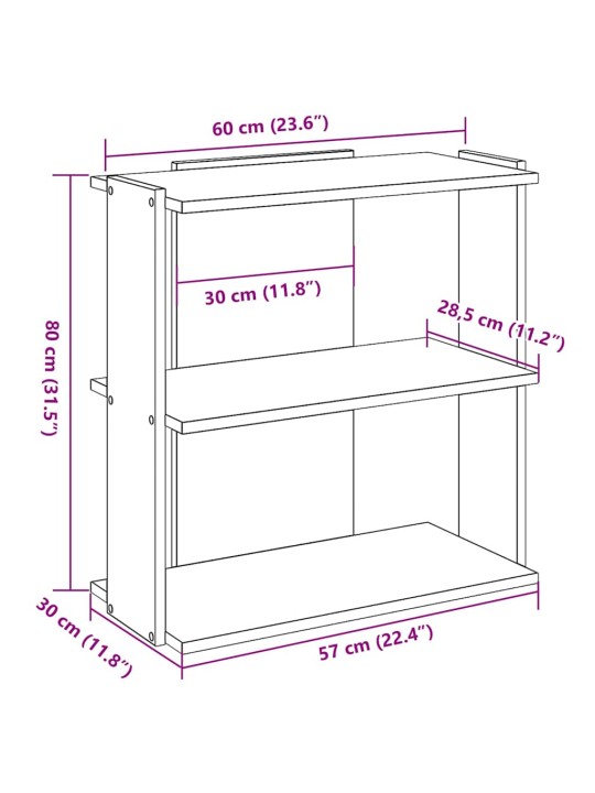 Knihovna se 3 policemi kouřový dub 60x30x80 cm kompozit