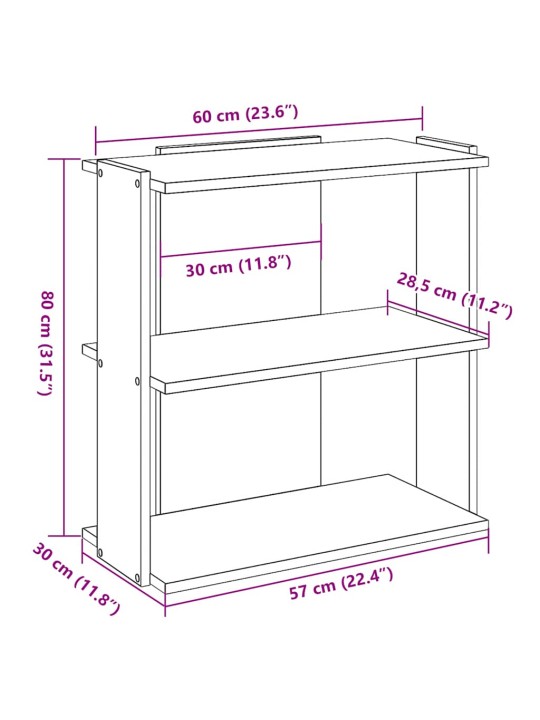 Knihovna se 3 policemi dub artisan 60x30x80 cm kompozit