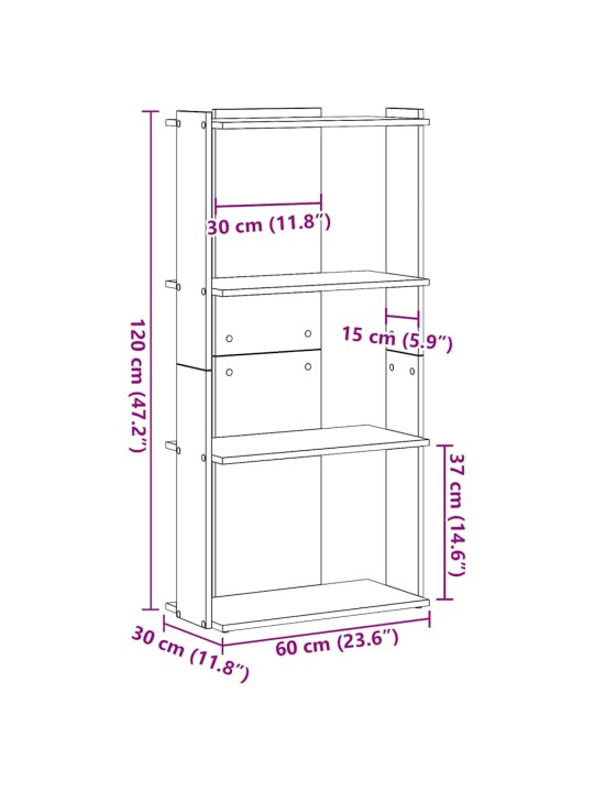Knihovna se 3 policemi kouřový dub 60 x 30 x 120 cm kompozit