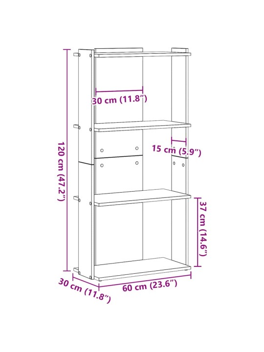 Knihovna se 3 policemi dub artisan 60x30x120 cm kompozit