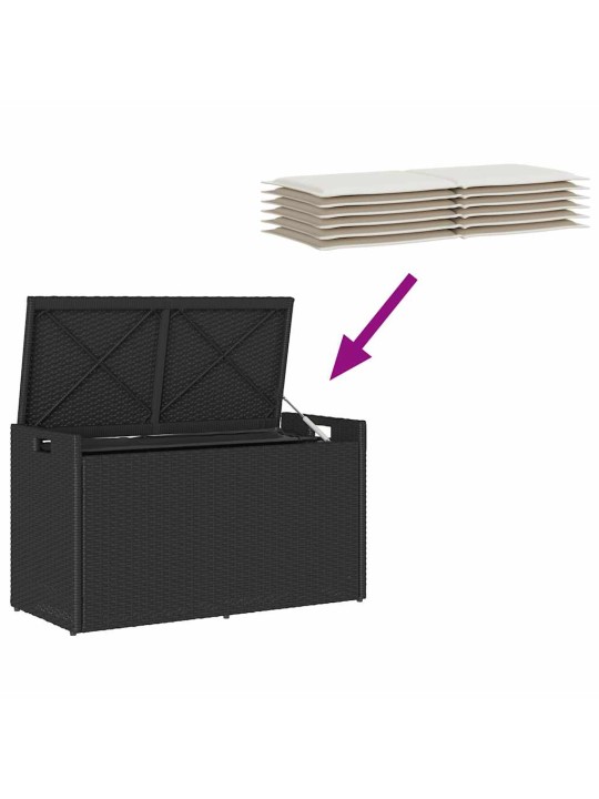 Venkovní lavice s polštářem černá 100 cm poly ratan