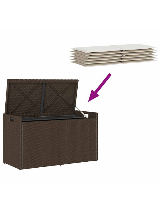 Vidaxl venkovní úložná lavice s polštářem brown 100 cm poly rattan