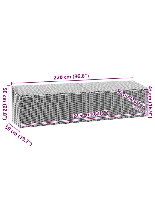 Zahradní úložný box béžový 220x50x58 cm poly ratan