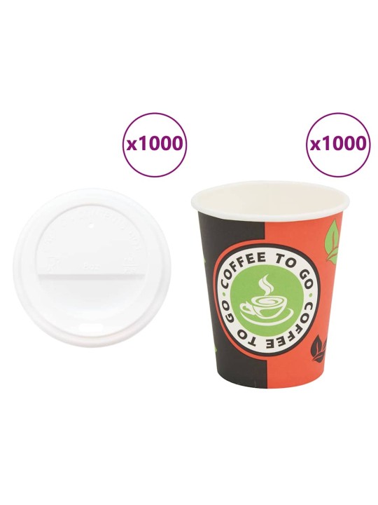Papírové kelímky na kávu s víčky 1000 pcs 8oz 240ml