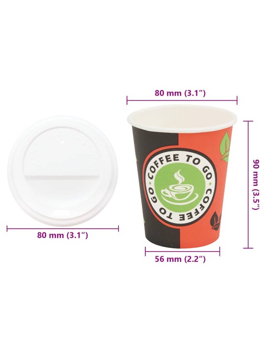 Papírové kelímky na kávu s víčky 1000 pcs 8oz 240ml