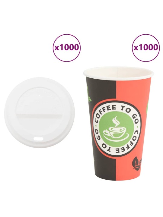 Papírové kelímky na kávu s víčky 1000 pcs 16oz 400ml