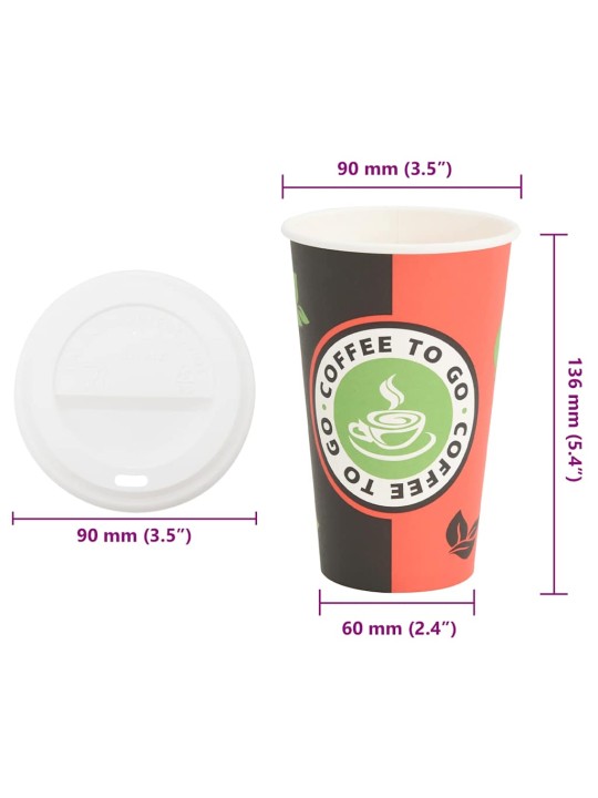 Papírové kelímky na kávu s víčky 1000 pcs 16oz 400ml