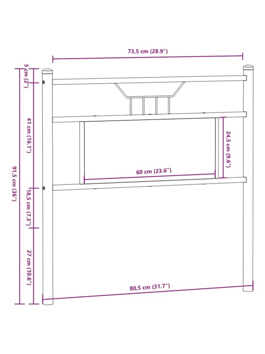 Čelo postele sonoma dub 75 cm dřevo a ocel