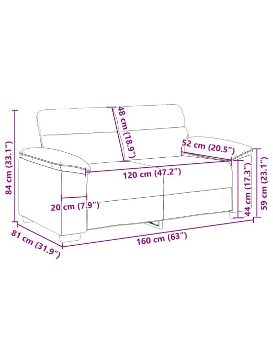 Pohovka pro 2 osoby světle šedá 120 cm látka