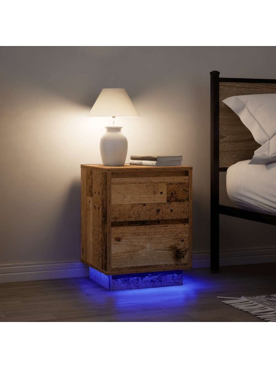 Noční skříňka s led světly staré dřevo 38x34x50 cm