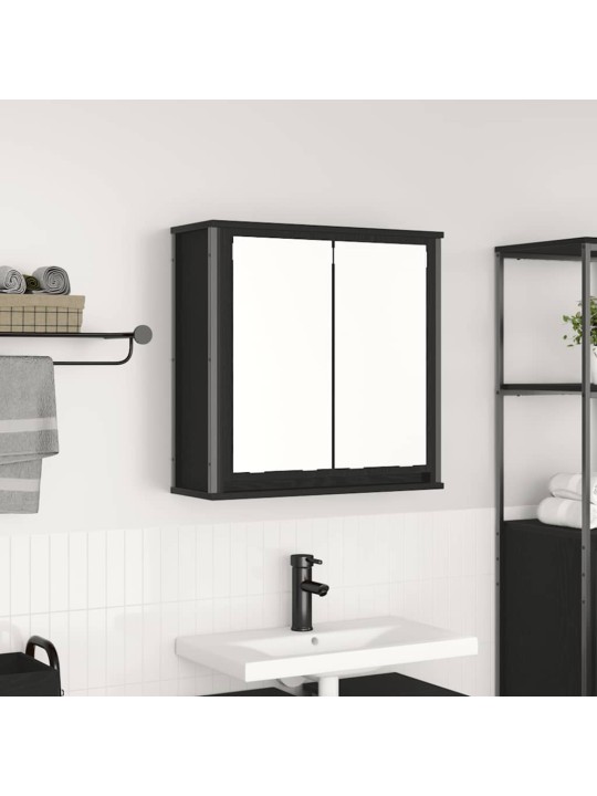 Koupelnová nástěnná skříňka se zrcadlem černý dub 60x21x60 cm