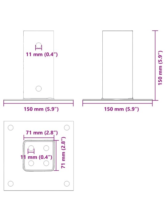 Podstavce pod sloupky čtvercové 12 ks antracit 71x71 mm