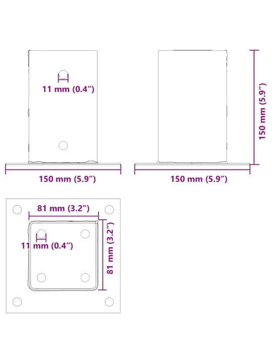 Podstavce pod sloupky čtvercové 4 ks antracit 81x81 mm