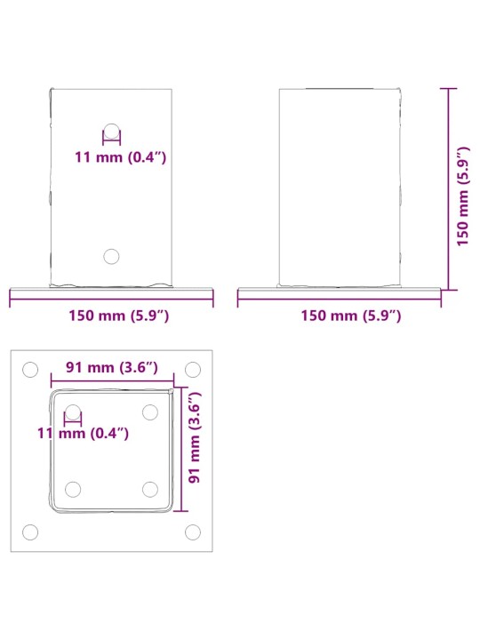 Podstavce pod sloupky čtvercové 4 ks antracit 91x91 mm