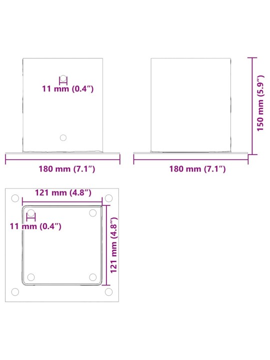 Podstavce pod sloupky čtvercové 12 ks antracit 121x121 mm