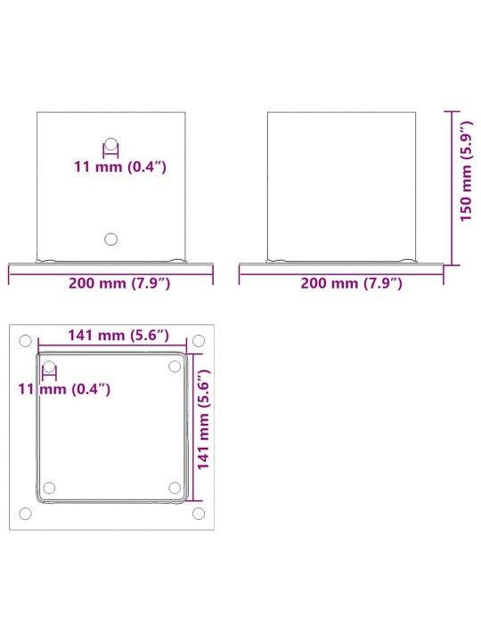 Podstavce pod sloupky čtvercové 4 ks antracit 141x141 mm