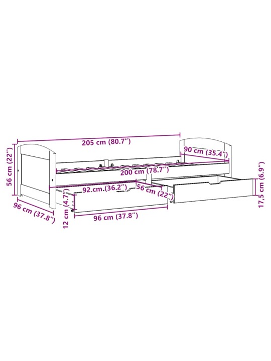 Válenda se 2 zásuvkami bez matrace černé IRUN 90x200 cm