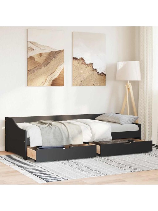 Válenda se 2 zásuvkami bez matrace černé IRUN 90x200 cm