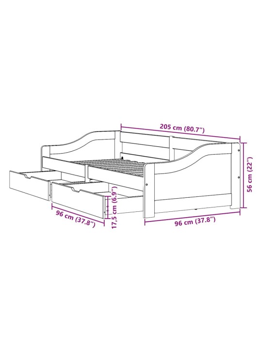 Válenda se 2 zásuvkami bez matrace černé IRUN 90x200 cm