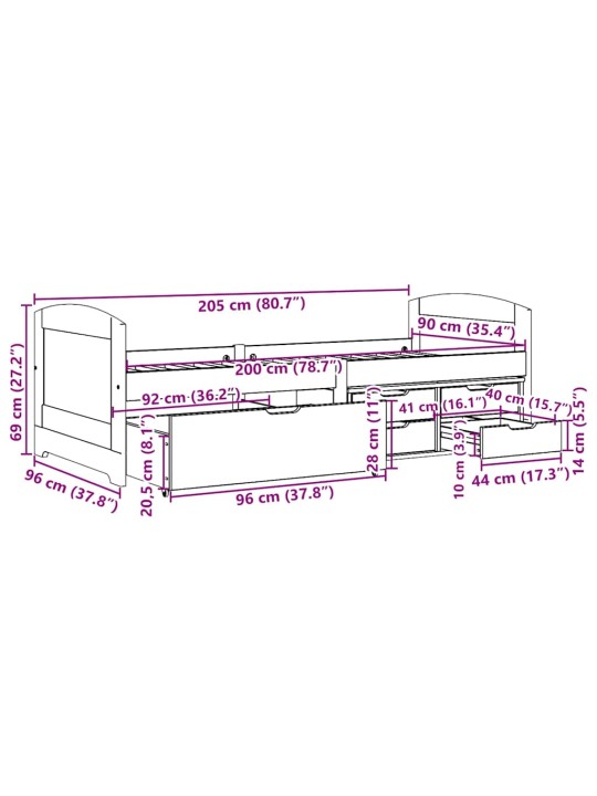 Válenda se 5 zásuvkami bez matrace černé IRUN 90x200 cm