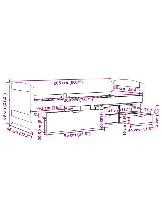 Válenda se 5 zásuvkami bez matrace bílá a růžová IRUN 90x200 cm