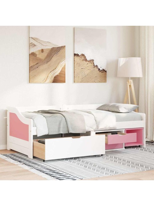 Válenda se 3 zásuvkami bez matrace bílá a růžová IRUN 90x200 cm