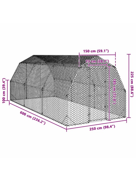 Výběh pro slepice 2,5x6x2,25 m pozinkovaná ocel