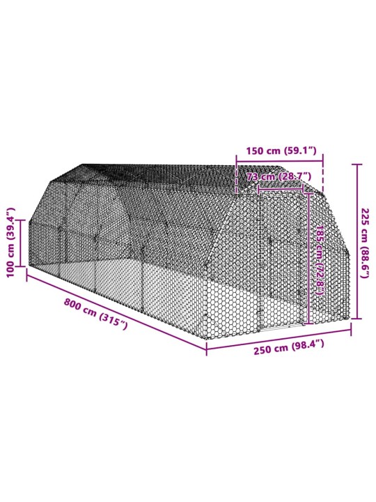Výběh pro slepice 2,5x8x2,25 m pozinkovaná ocel