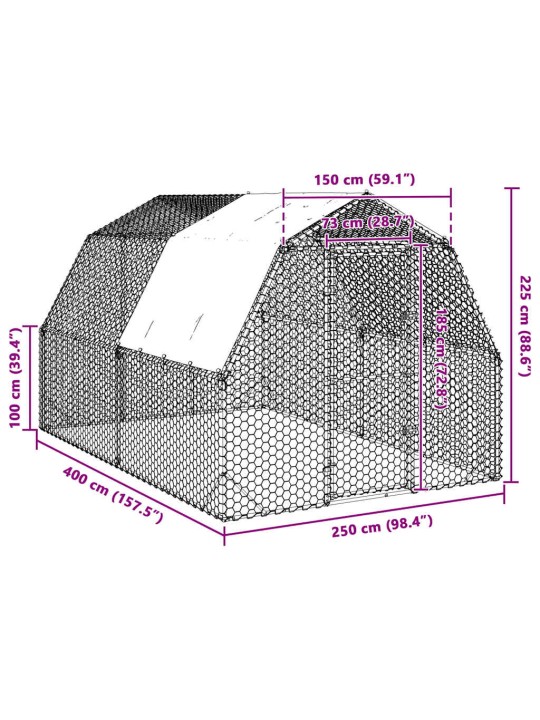 Výběh pro slepice se střechou 2,5x4x2,25 m pozinkovaná ocel
