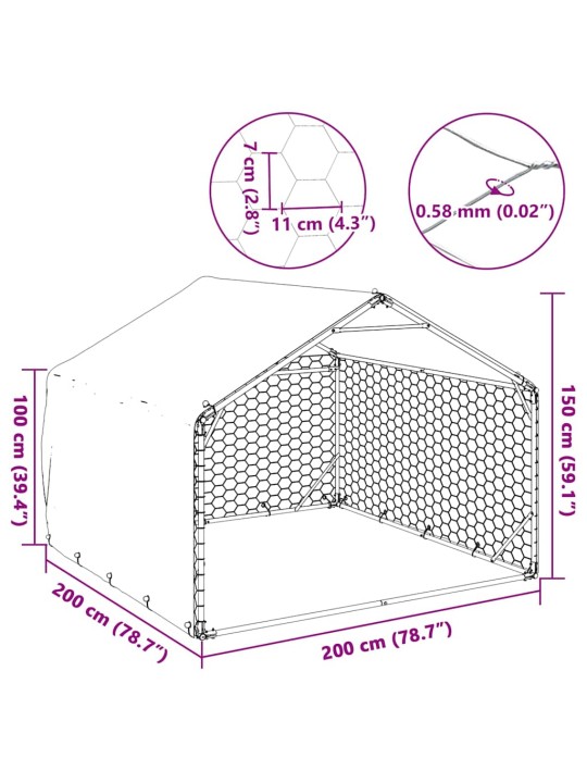 Venkovní psí kotec s krytem 2x2x1,5 m pozinkovaná ocel