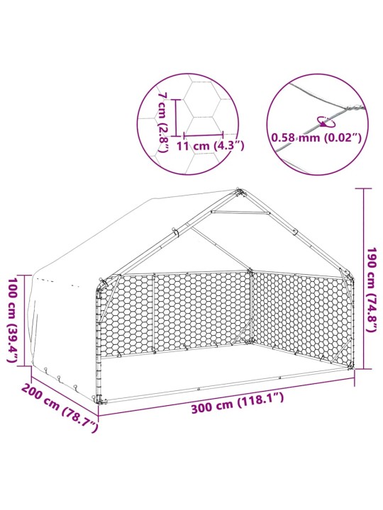 Venkovní psí kotec s krytem 3x2x1,9 m pozinkovaná ocel