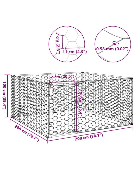 Venkovní psí kotec s dvířky 2x2x1 m pozinkovaná ocel