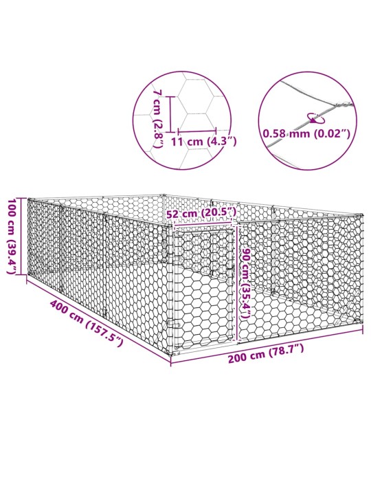 Venkovní psí kotec s dvířky 2x4x1 m pozinkovaná ocel