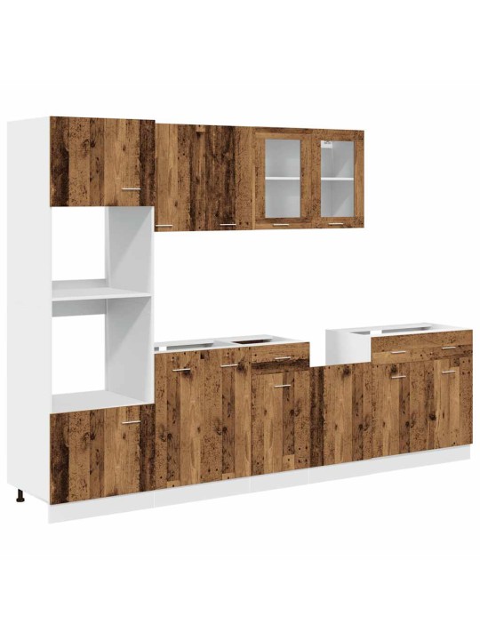Sada 7dílná kuchyňských skříněk old wood kompozitní dřevo