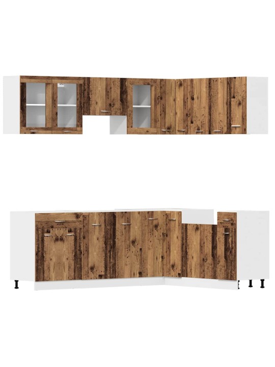 Sada 11dílná kuchyňských skříněk old wood kompozitní dřevo