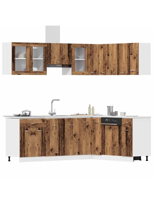 Sada 11dílná kuchyňských skříněk old wood kompozitní dřevo