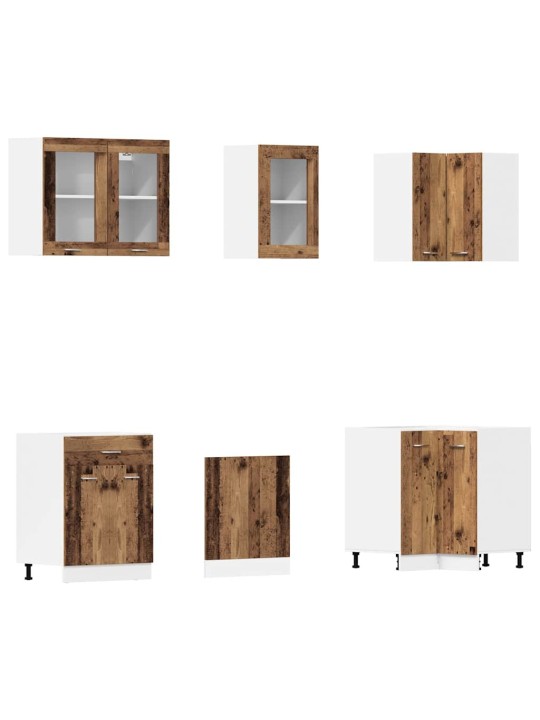 Sada 11dílná kuchyňských skříněk old wood kompozitní dřevo