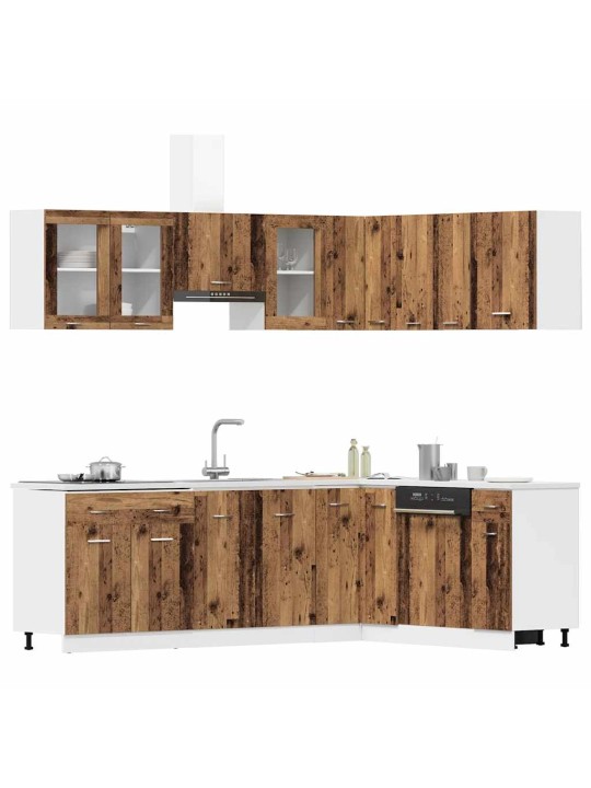 Sada 11dílná kuchyňských skříněk old wood kompozitní dřevo