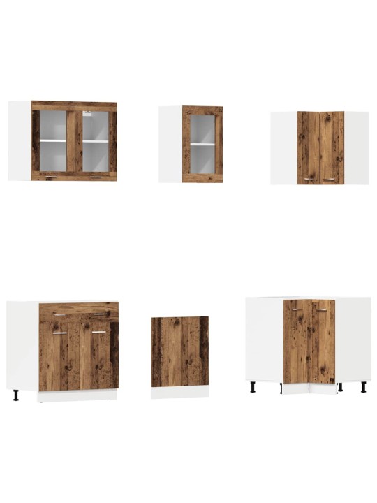 Sada 11dílná kuchyňských skříněk old wood kompozitní dřevo