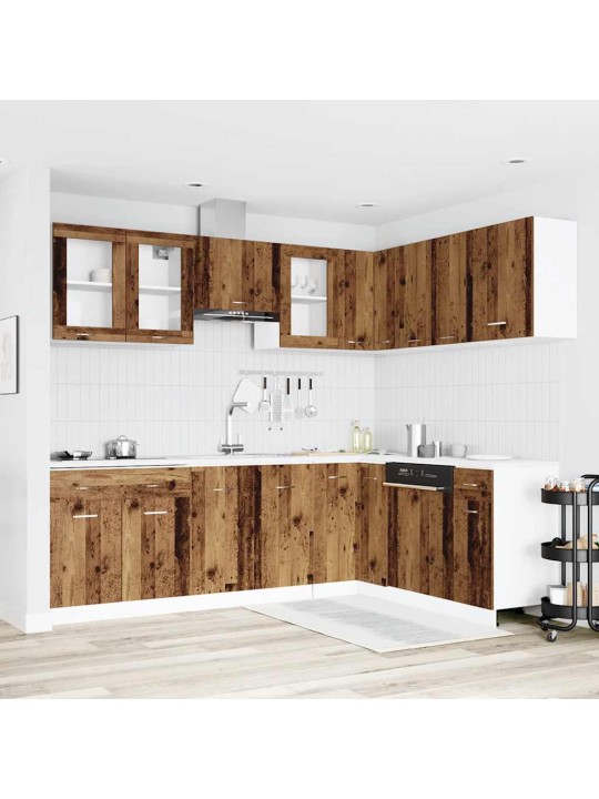 Sada 11dílná kuchyňských skříněk old wood kompozitní dřevo