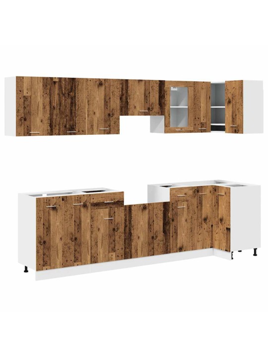 Sada 11dílná kuchyňských skříněk old wood kompozitní dřevo