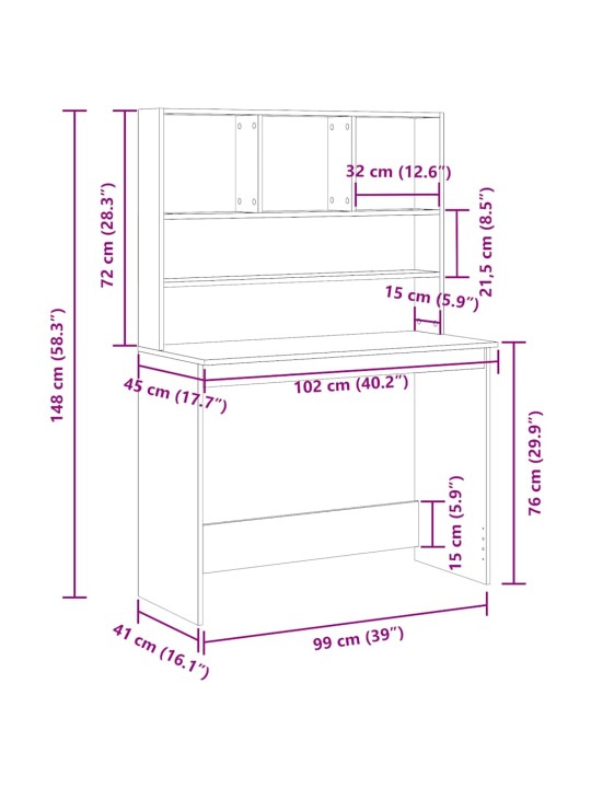 Psací stůl s policemi černý dub 102x45x148 cm kompozitní dřevo