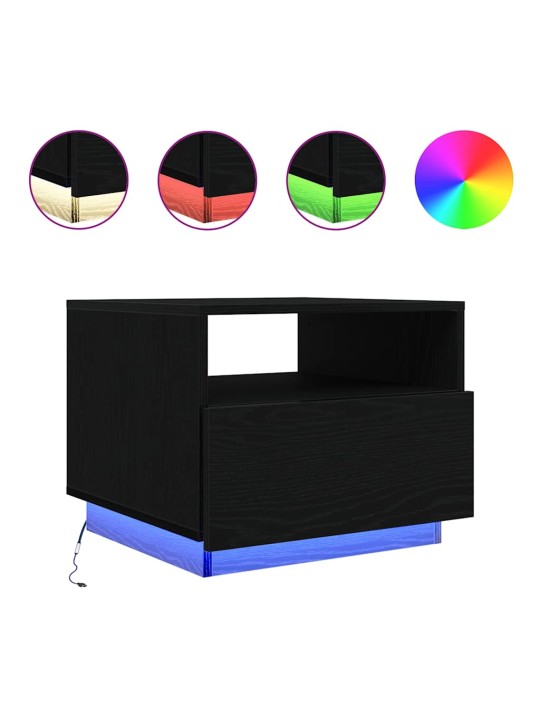 Konferenční stolek s led světly dub černý 50x49x40 cm