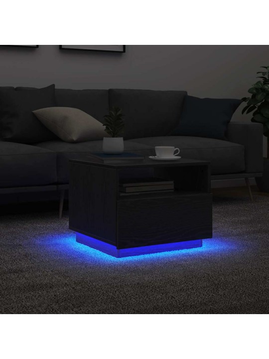 Konferenční stolek s led světly dub černý 50x49x40 cm