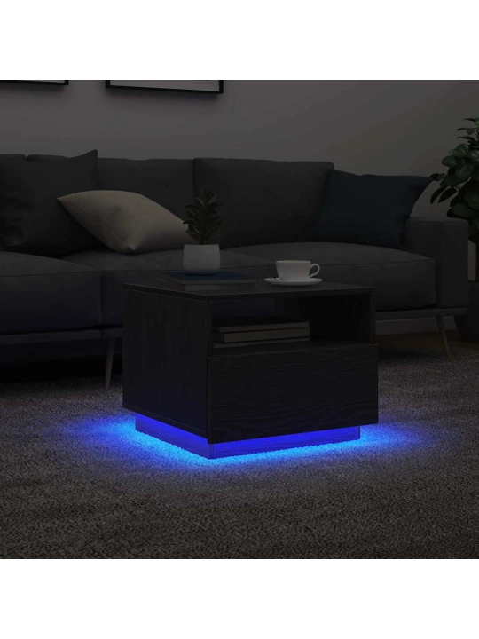 Konferenční stolek s led světly dub černý 50x49x40 cm