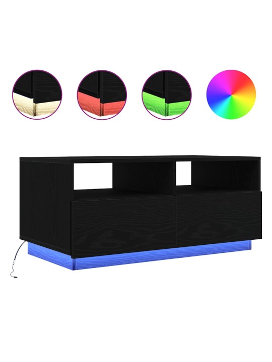 Konferenční stolek s led světly dub černý 90x49x40 cm