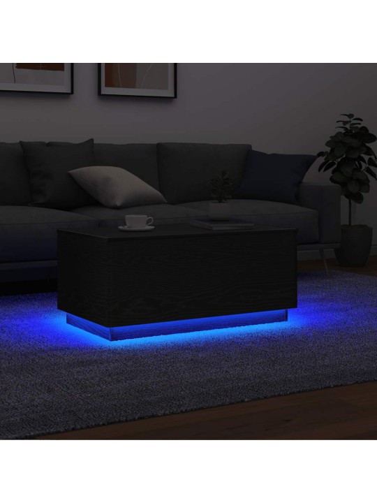 Konferenční stolek s led světly dub černý 90x49x40 cm